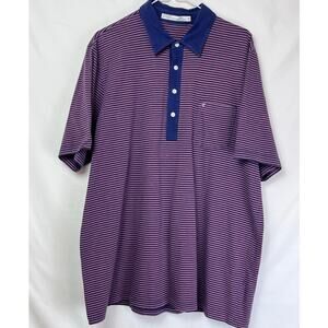 Criquet Mens 2XL Blue/Red Striped Short Sleeve 4 Button Athleisure Polo Shirt